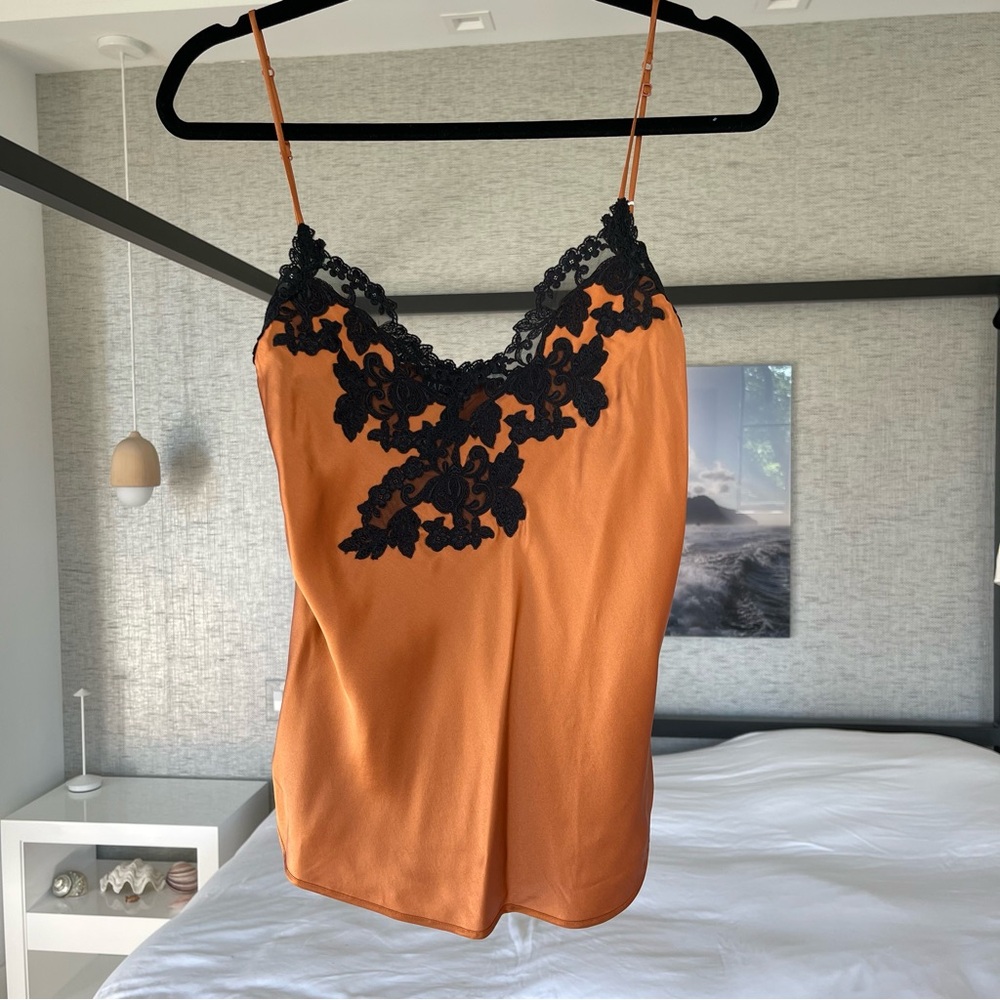 La Perla Maison Silk Orange Black Camisole Cami Tank NWT